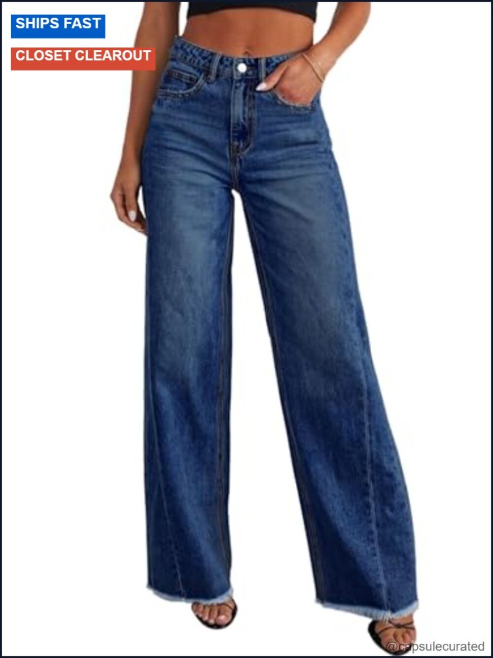Wide Leg Jeans Raw Hem Denim Pants Stretchy Baggy High Waisted Palazzo Style